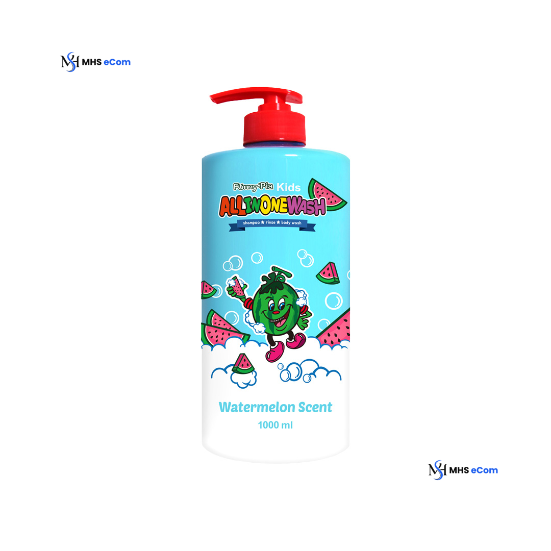 Funnypia Kinds All-in- One Wash Watermelon Scent Shampoo+Rinse+Body Wash 1000 ml